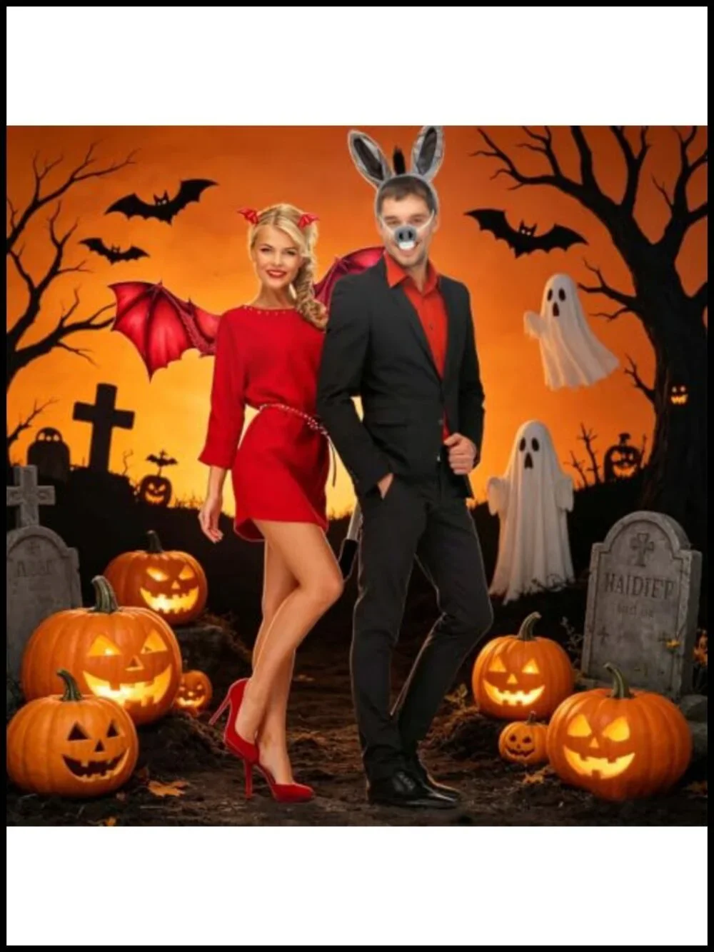 Halloween Couple Costume Accessories Set Dragon Wings Headband Donkey Ears Nose